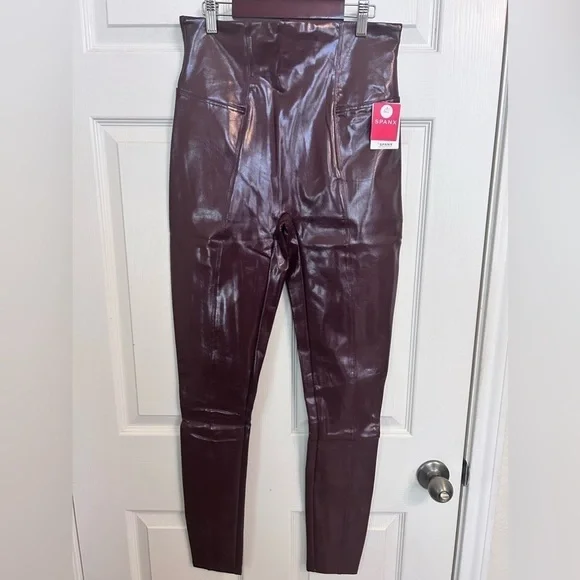 NWT SPANX, Faux Patent Leather Leggings in Ruby, Various Sizes - Picture 3 of 9